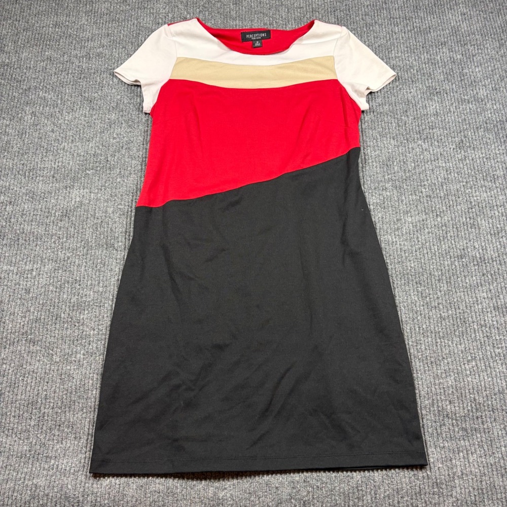 Perceptions New York Dress Womens M Colorblock Sheath Dress Red Black White Tan